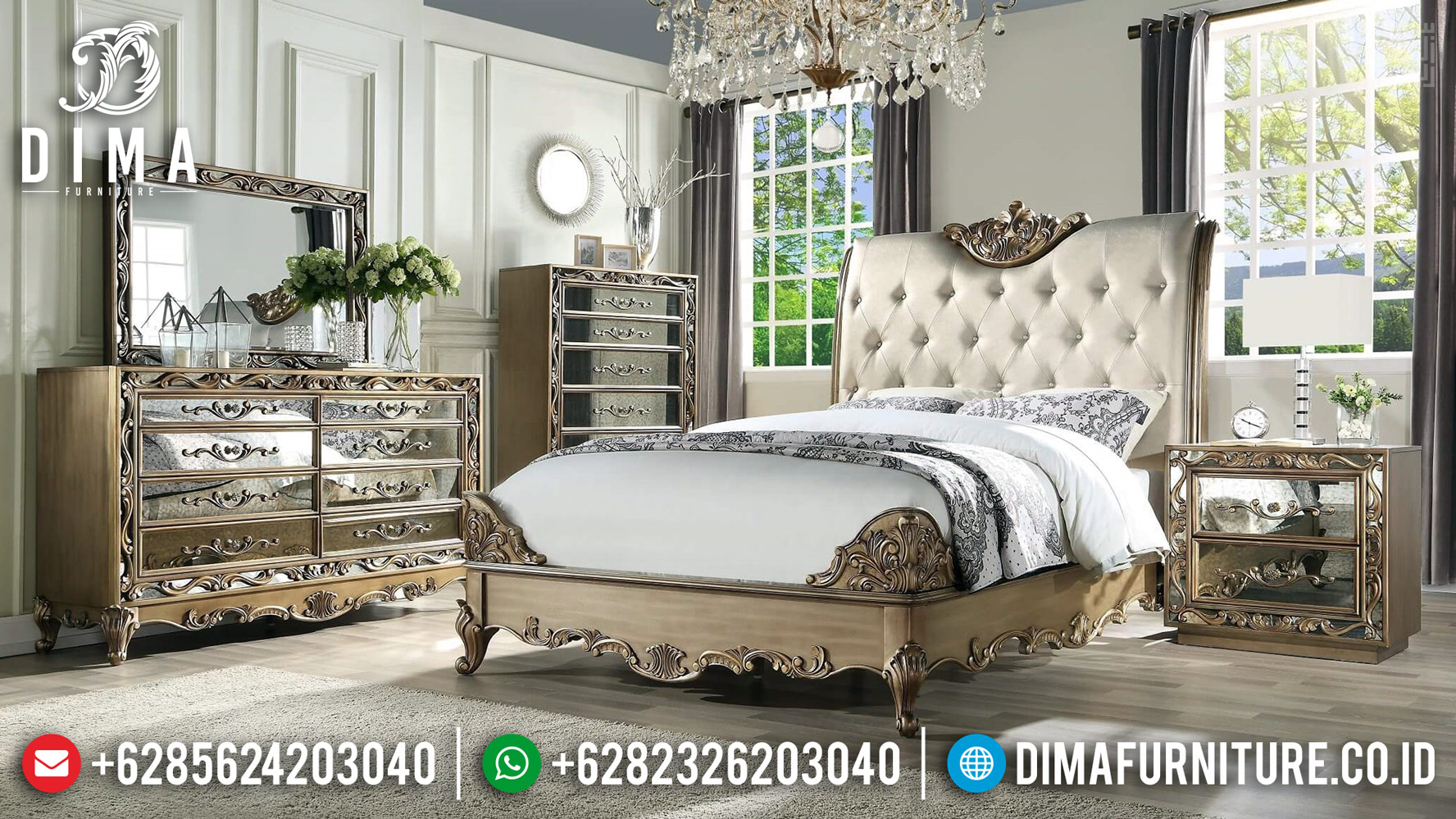 Bedroom Sets Luxury Modern, Kamar Set Ukiran Jepara, Tempat Tidur Mewah BT-0386