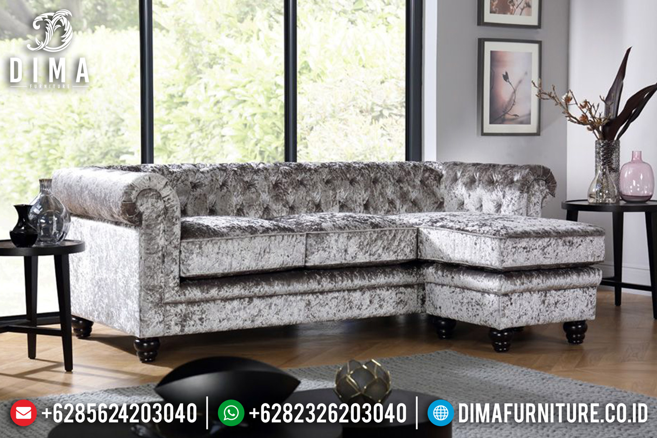 New Design Sofa Tamu Chesterfield Beludru Silver Diamond Furniture Jepara BT-0436