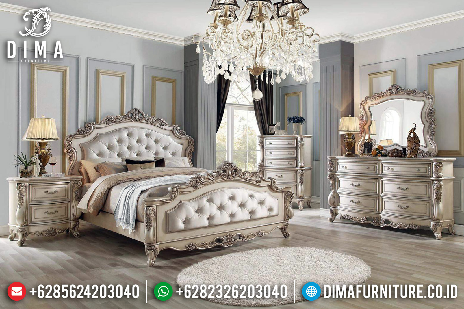 Jual Kamar Set Mewah Ukiran Classic White Ivory Furniture Jepara BT-0559
