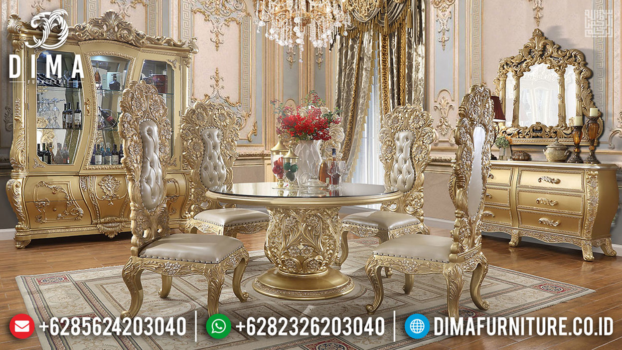 Eksklusif Meja Makan Mewah Golden Duco Luxury Carving Furniture Jepara BT-0617