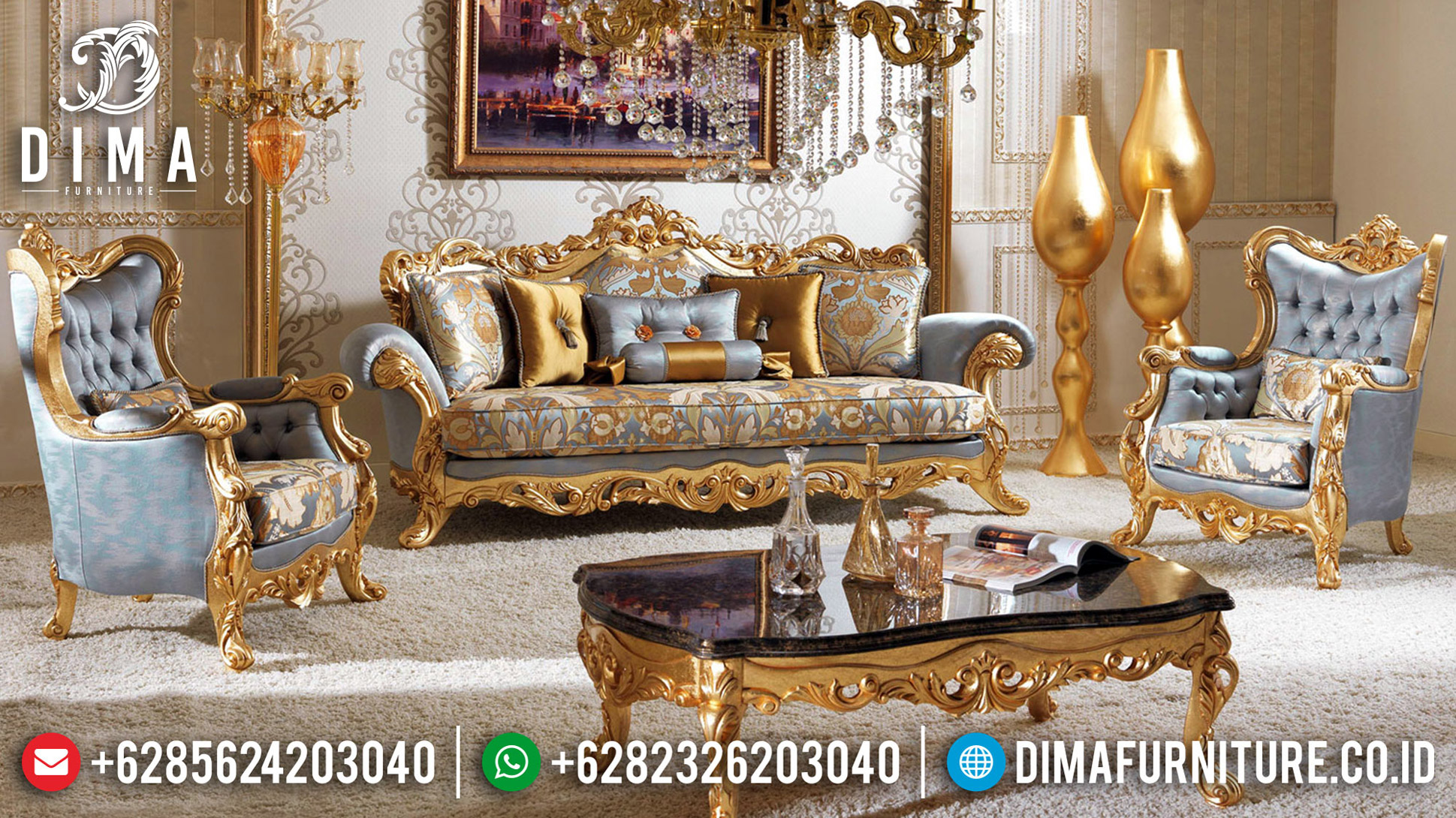 Set Sofa Tamu Jepara Golden Relief Carving Luxury Classic Best Seller BT-0597