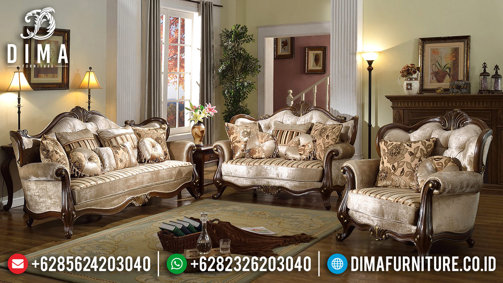 Desain Ruang Tamu Sofa Mewah Ukiran Jepara Luxury Style Classic Furniture BT-0648