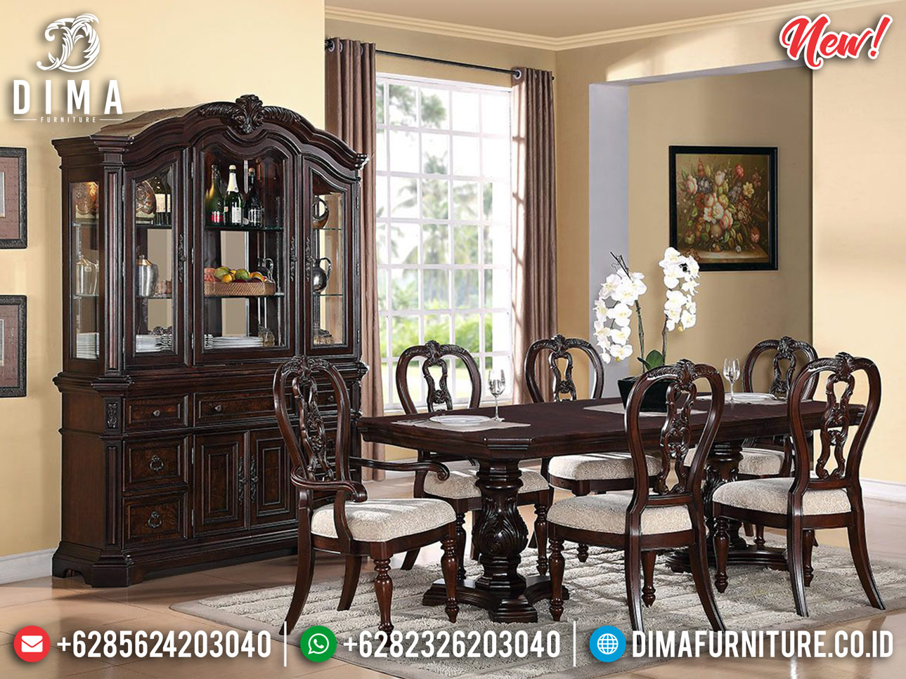 Meja Makan Jati Klasik Natural Best Seller Furniture Jepara BT-0691