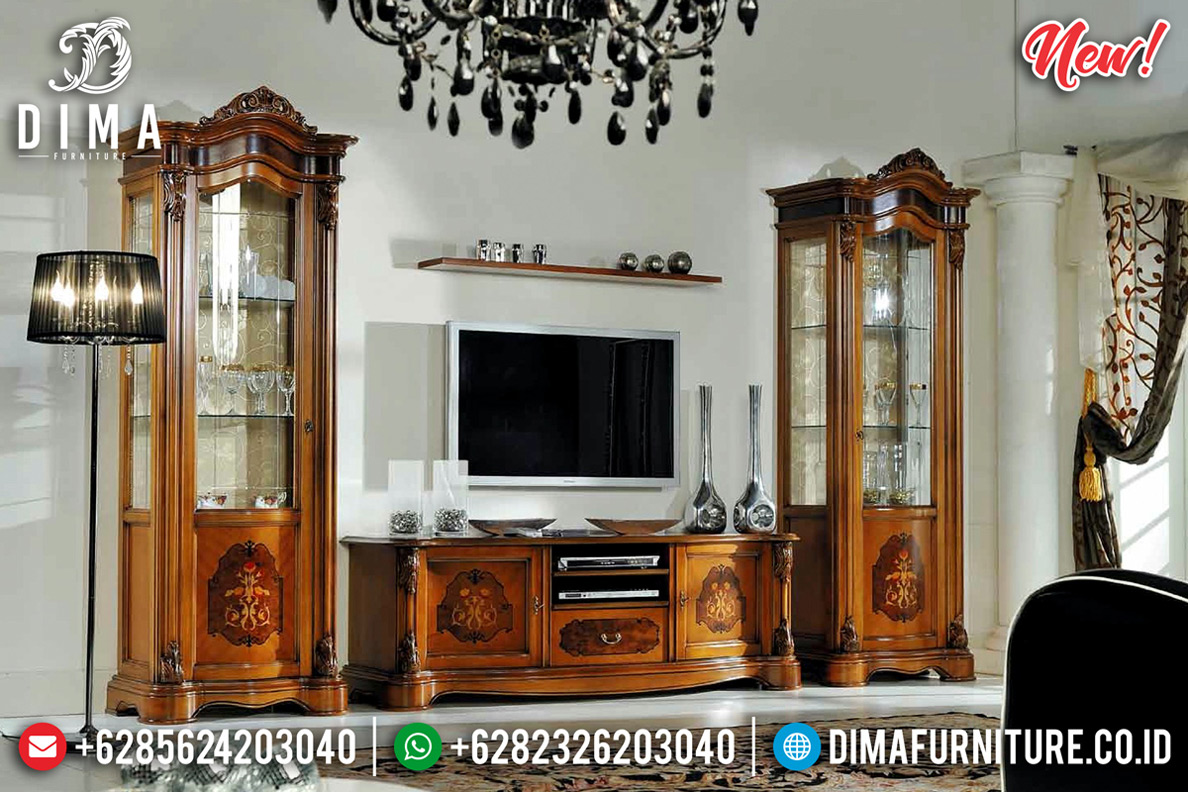 Set Meja TV Mewah Jati Natural Classic Glamorous Style Design BT-0701
