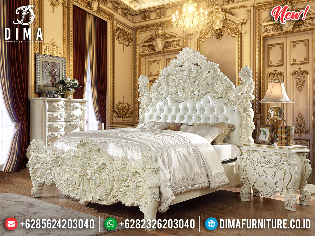 Tempat Tidur Mewah Putih Duco New Design Luxury Carving Jepara BT-0825