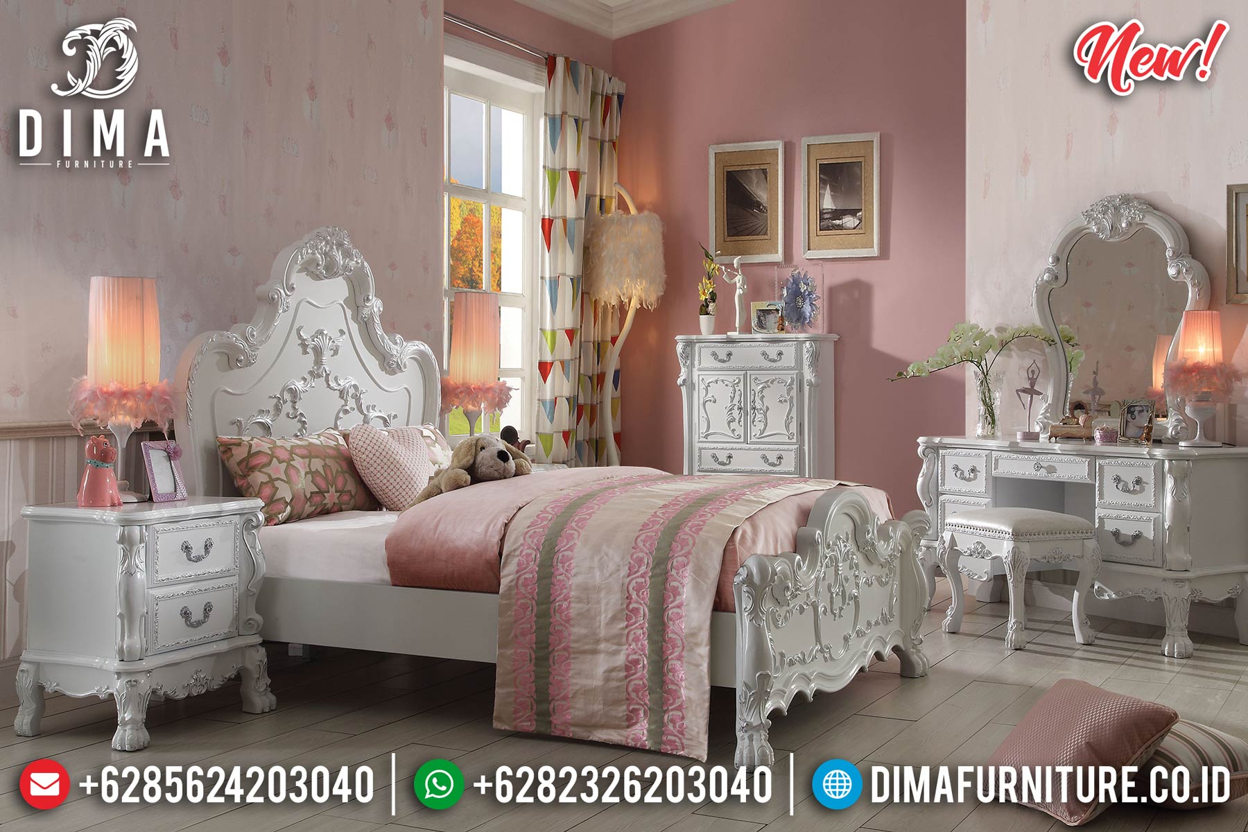 Luxury Carving Tempat Tidur Mewah Jepara White Duco Love Bedroom Set BT-0933