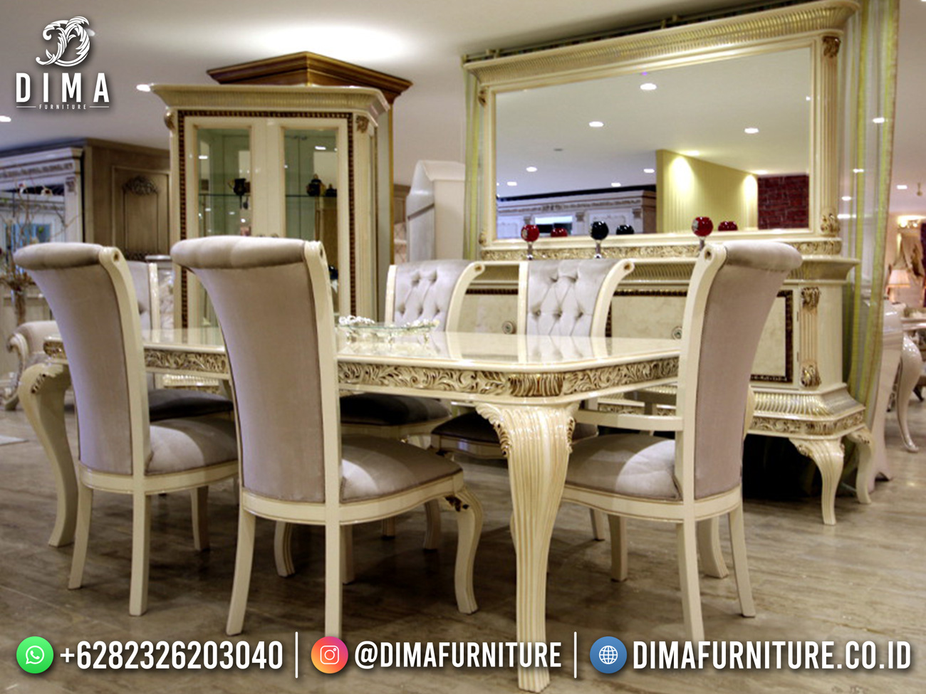 Exclusive Set Meja Makan Mewah Jepara Elegant Design Dining Room BT-1209