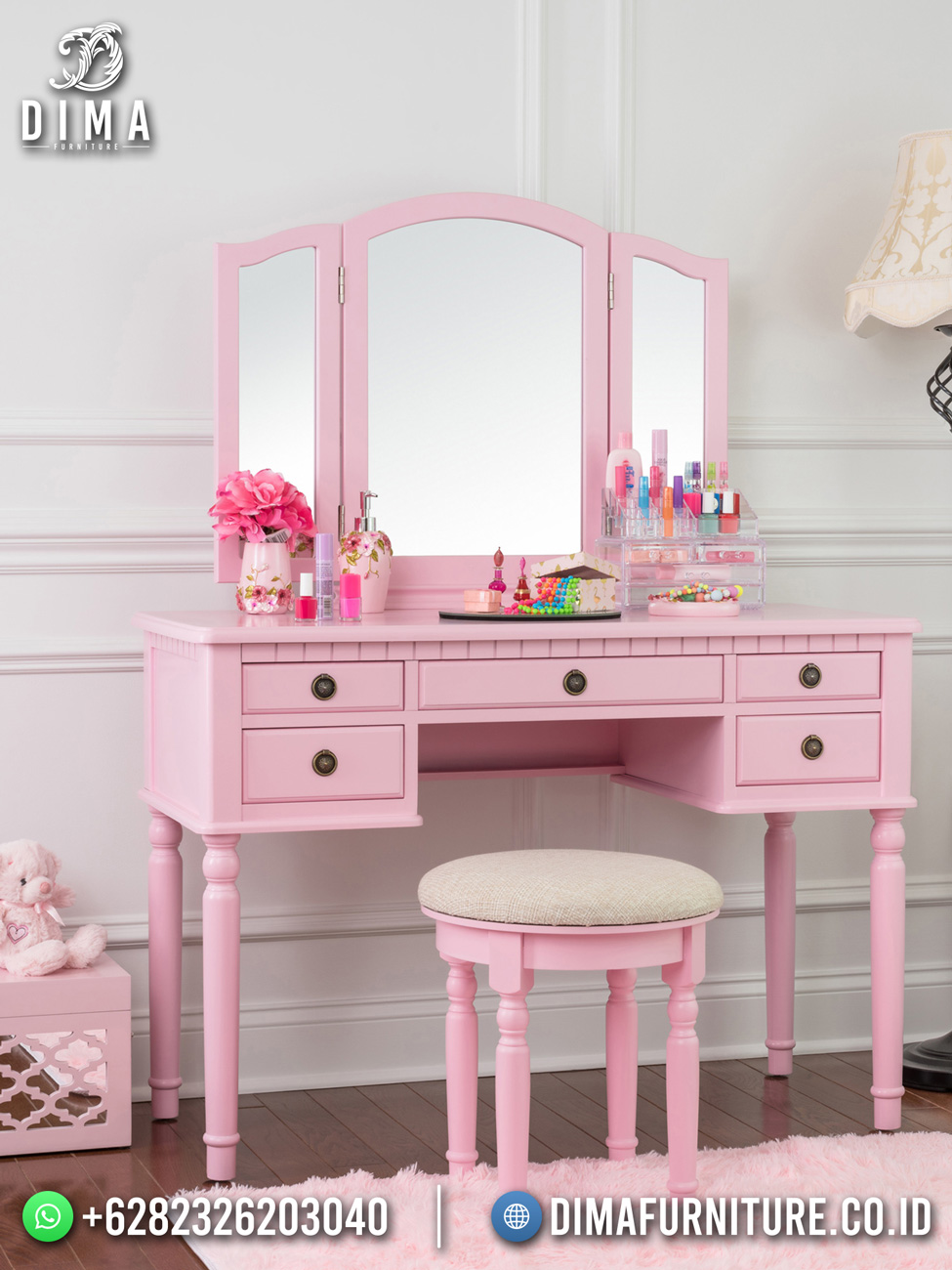 Special product desain meja rias minimalis jepara pink elegant style BT-1087