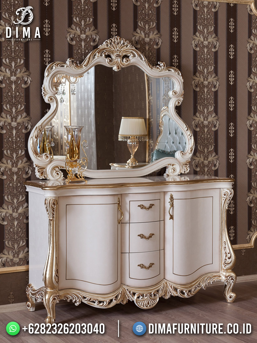 Gloria Meja Konsul Mewah Jepara White Luxury Glossy Great Royal Detail BT-1224