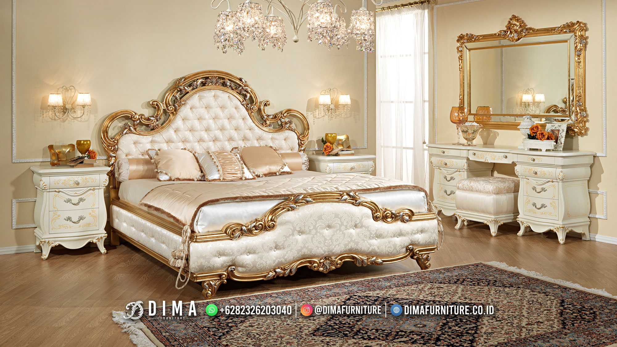Klasik Furniture Set Kamar Tempat Tidur Mewah Jepara Ukiran Terbaru BT-1434
