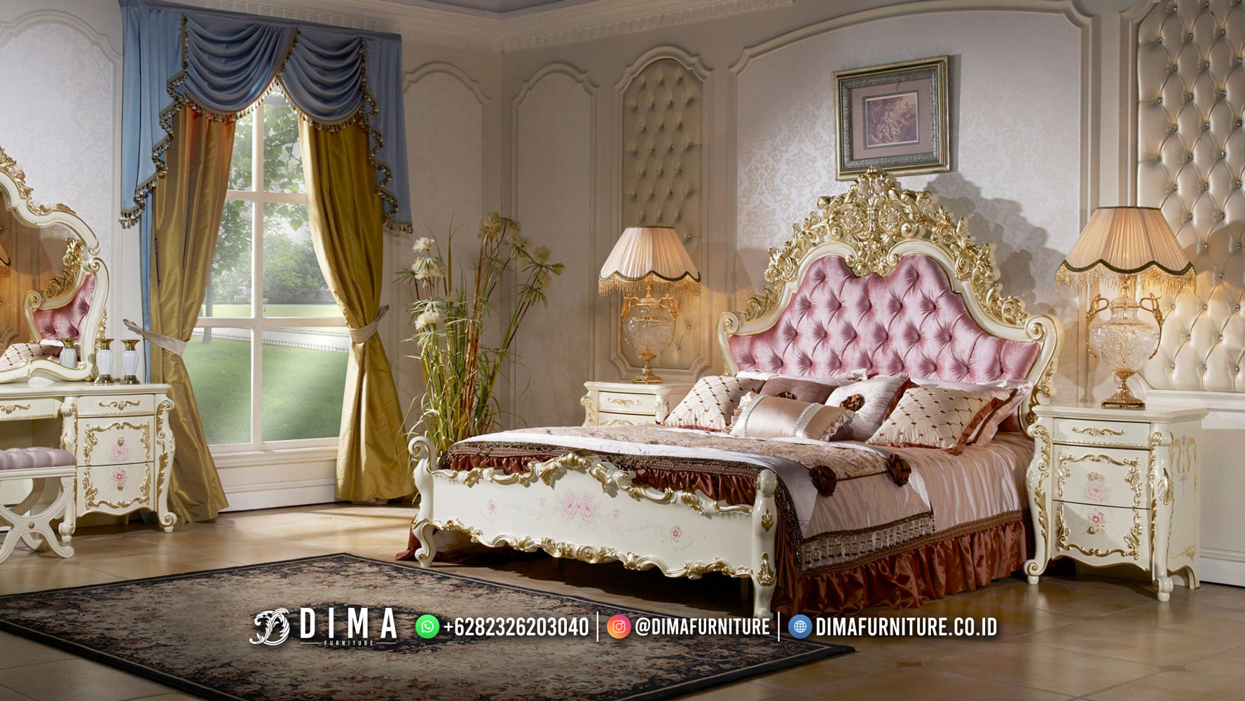 Luxury Furniture Kamar Set Terbaru Ukiran Jepara White Duco BT-1348