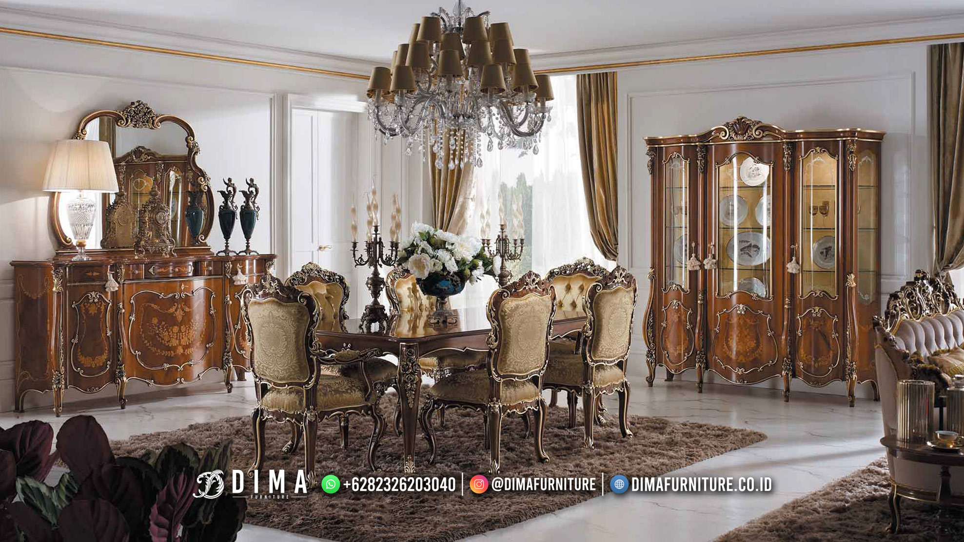 Charlotte Meja Makan Jepara Terbaru Luxury Classic Italian BT-1700