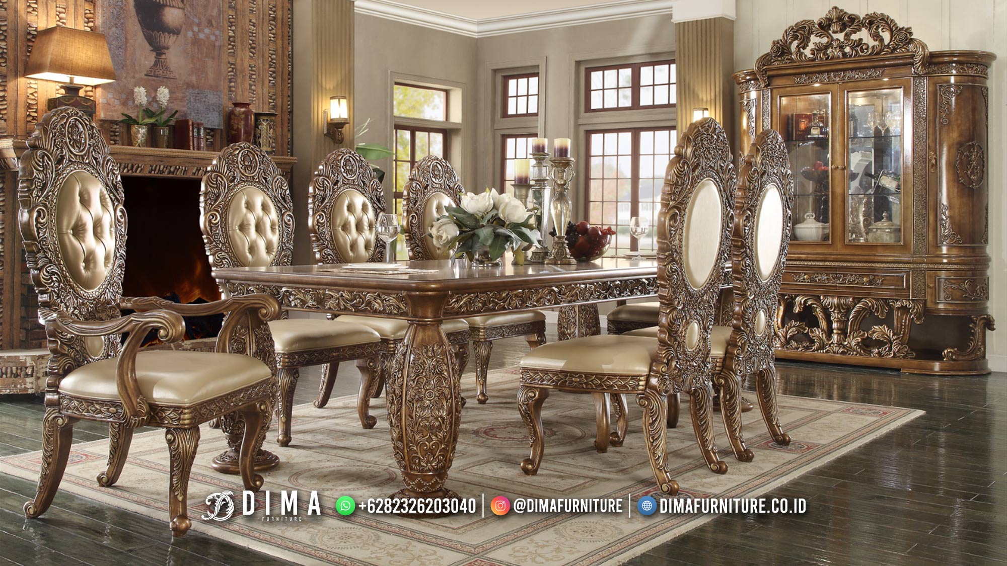 Best Style Meja Makan Mewah Terbaru Ukiran Cantik Classic Furniture BT-1738