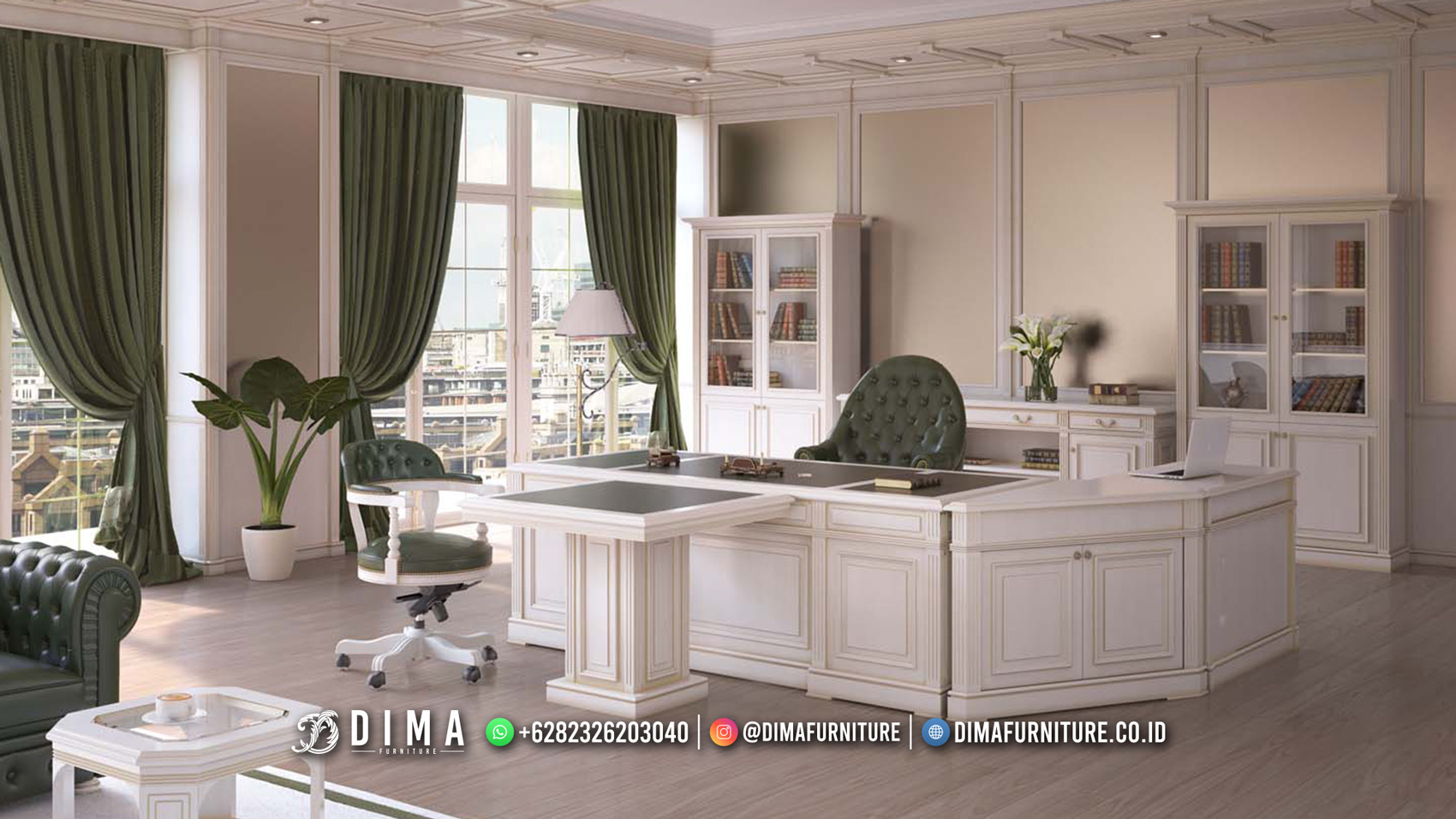 Meja Kantor Mewah Modern Luxury White Duco Furniture Jepara BT-1979