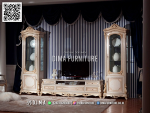 Bufet TV Klasik Ukir Dima Luxury Vintage Cream 41BT &mdash; Bufet TV Jepara | Buffet Jepara Terbaru | Meja TV Mewah