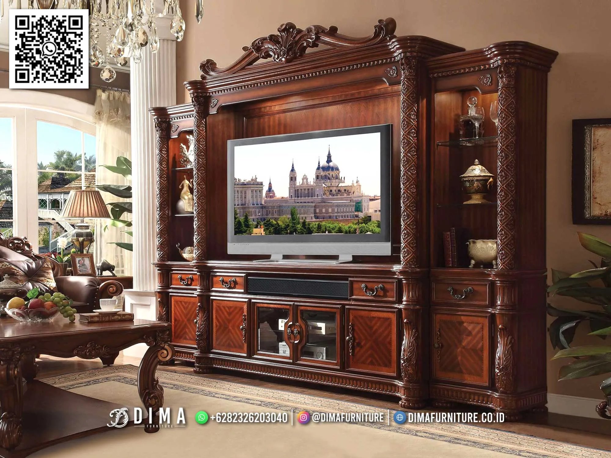 Bufet TV Kayu Ukir Verona Supreme Mewah Dima 118BT Bufet TV Kayu Ukir Verona Supreme Mewah Dima 118BT