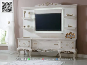 Bufet TV Klasik Dima Furniture – Desain Elegan Putih 108BT &mdash; Bufet TV Jepara | Buffet Jepara Terbaru | Meja TV Mewah