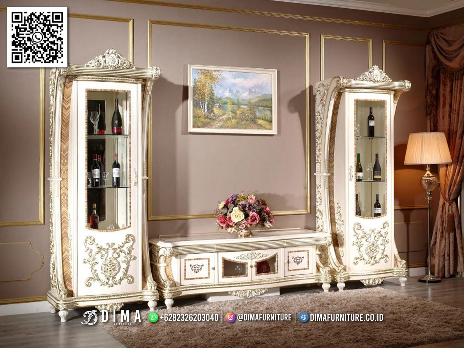 Bufet TV Mewah Jepara White Gold Carving Premium 131BT Bufet TV Mewah Jepara White Gold Carving Premium 131BT