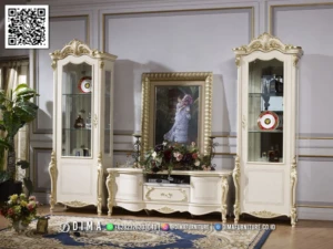 Bufet TV Premium Jepara Duco White Best Quality 130BT &mdash; Bufet TV Jepara | Buffet Jepara Terbaru | Meja TV Mewah