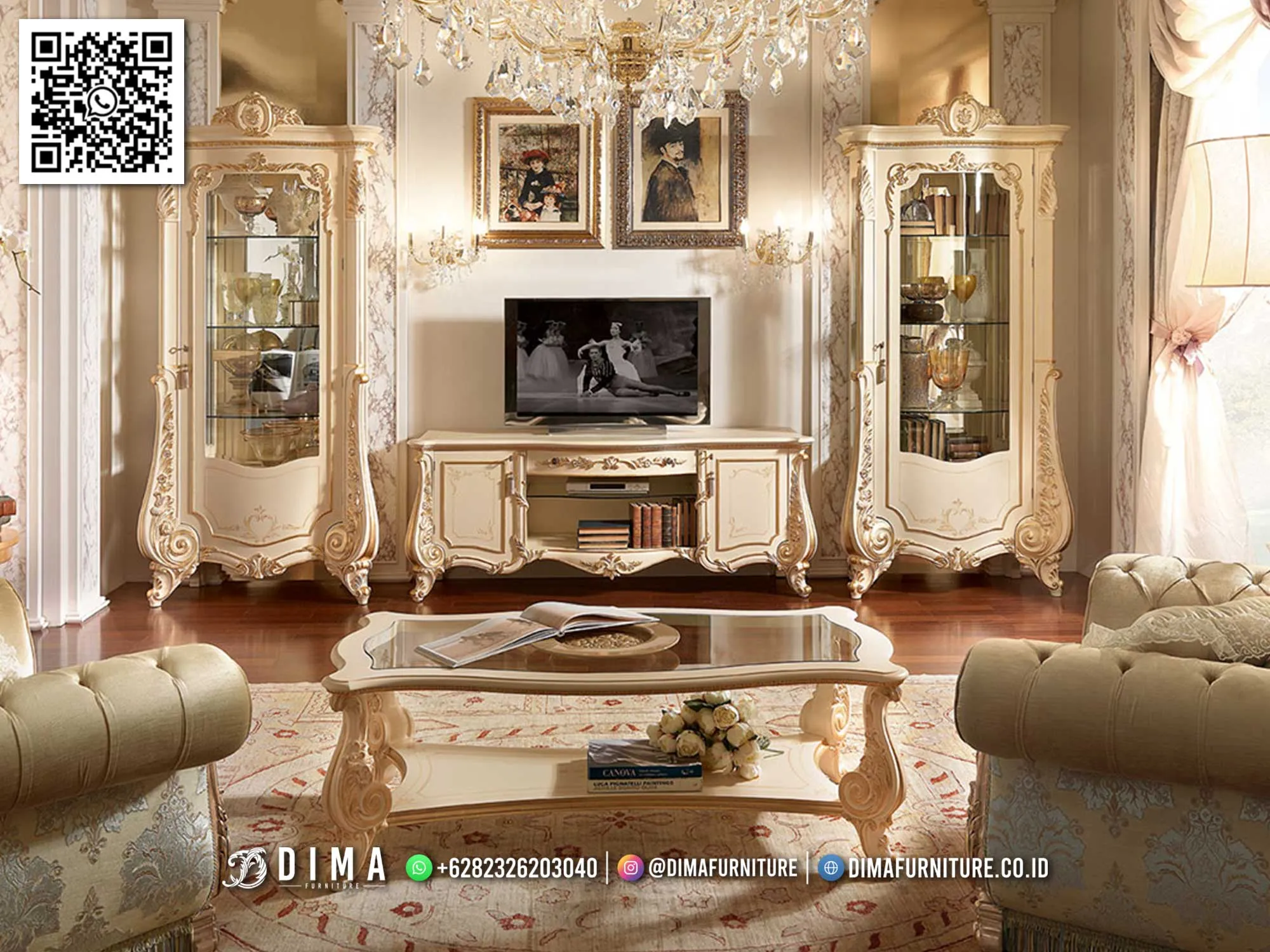 Bufet TV Mewah Mebel Jepara Luxury Ivory Madelyn 153BT Bufet TV Mewah Mebel Jepara Luxury Ivory Madelyn 153BT