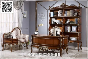 Meja Kantor Jati Ukiran Klasik Scandinavian Style 190BT &mdash; Bufet TV Jepara | Buffet Jepara Terbaru | Meja TV Mewah