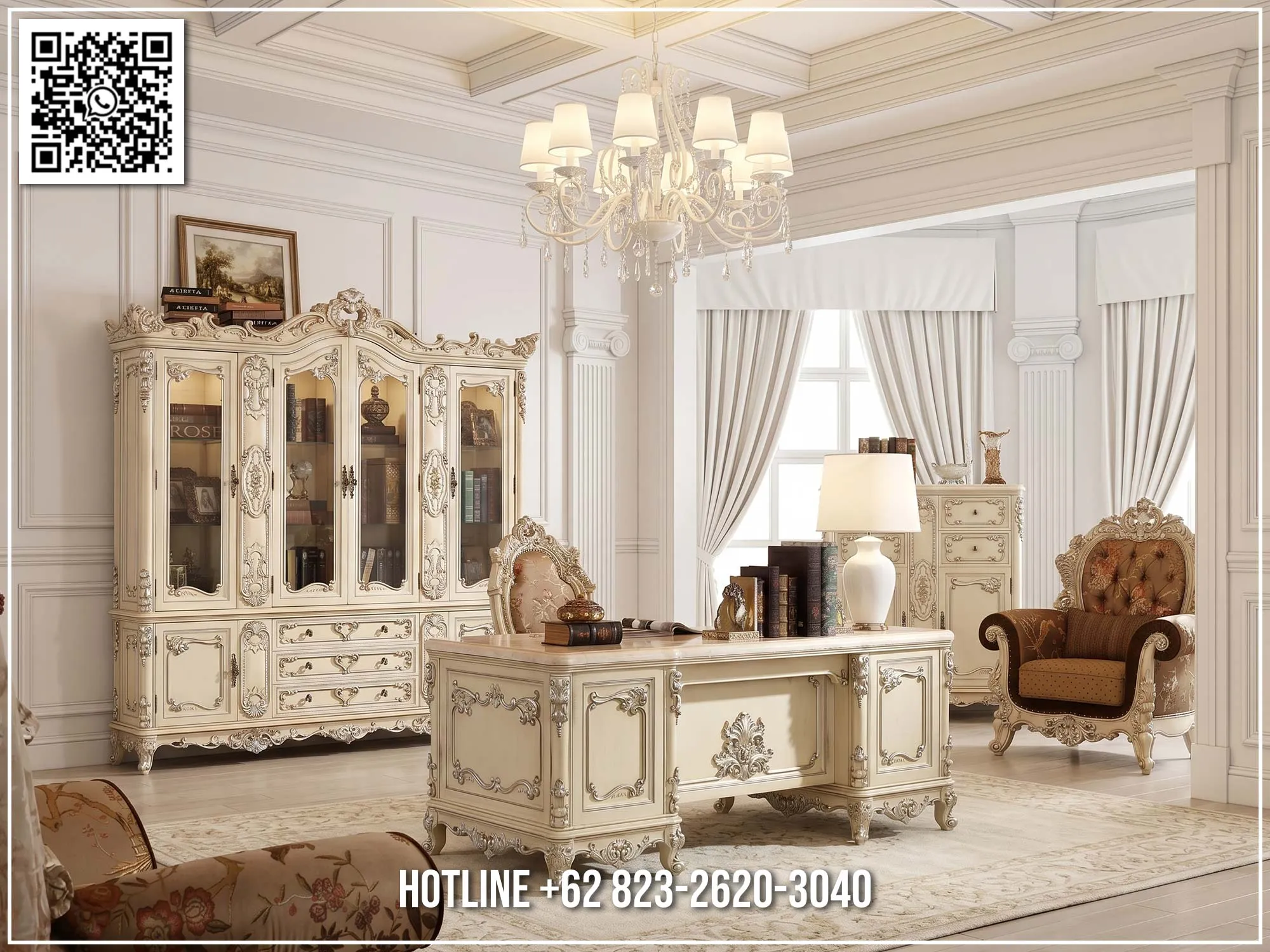 Meja Kantor Jepara Mewah Sophia Ivory Exclusive 222BT Meja Kantor Jepara Mewah Sophia Ivory Exclusive 222BT