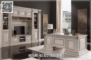 Set Meja Direktur Klasik Putih Exclusive Luxury Desk 198BT &mdash; Bufet TV Jepara | Buffet Jepara Terbaru | Meja TV Mewah