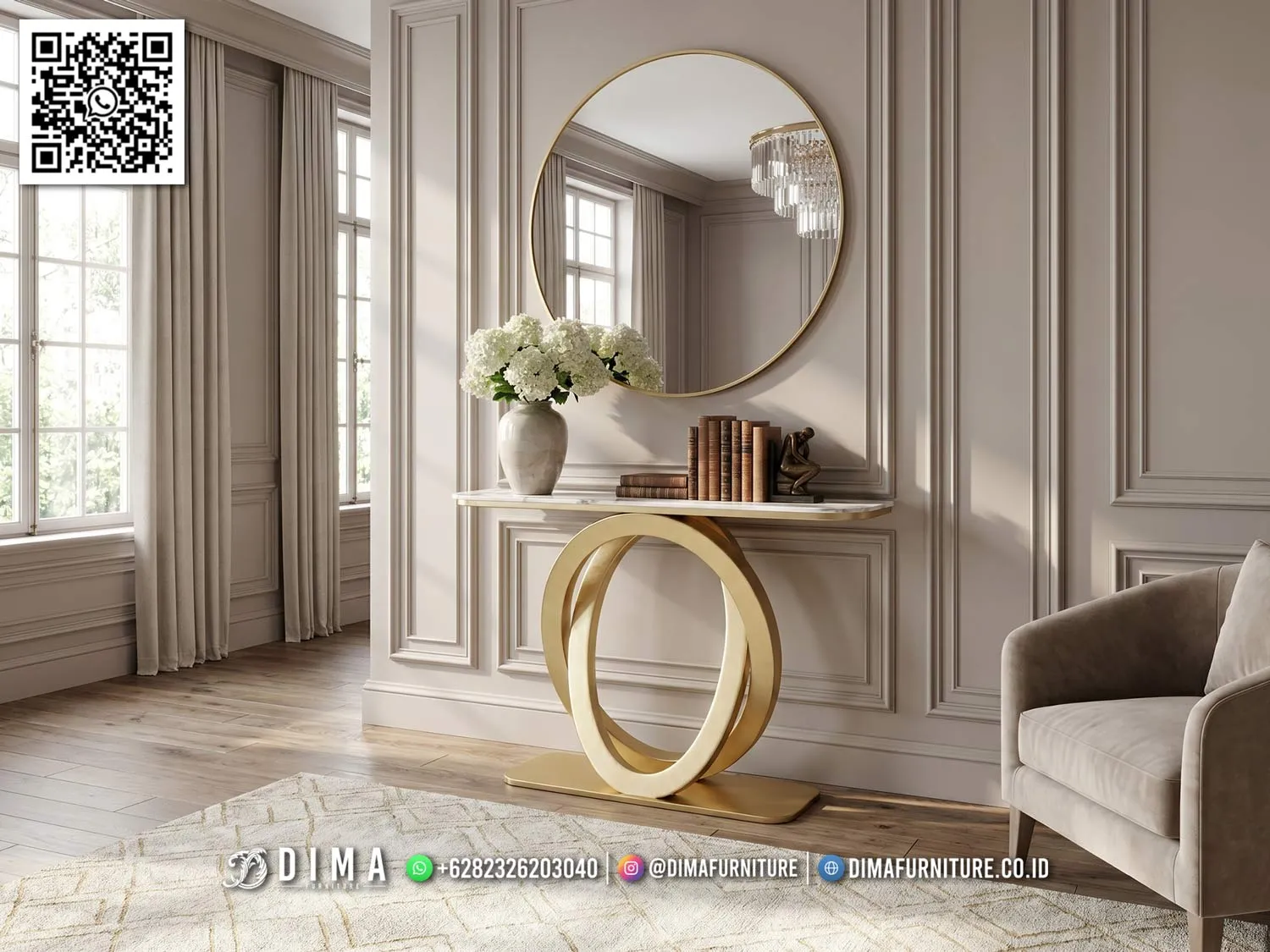 Meja Konsol Mewah Marmer Gold Modern Round 246BT Meja Konsol Mewah Marmer Gold Modern Round 246BT