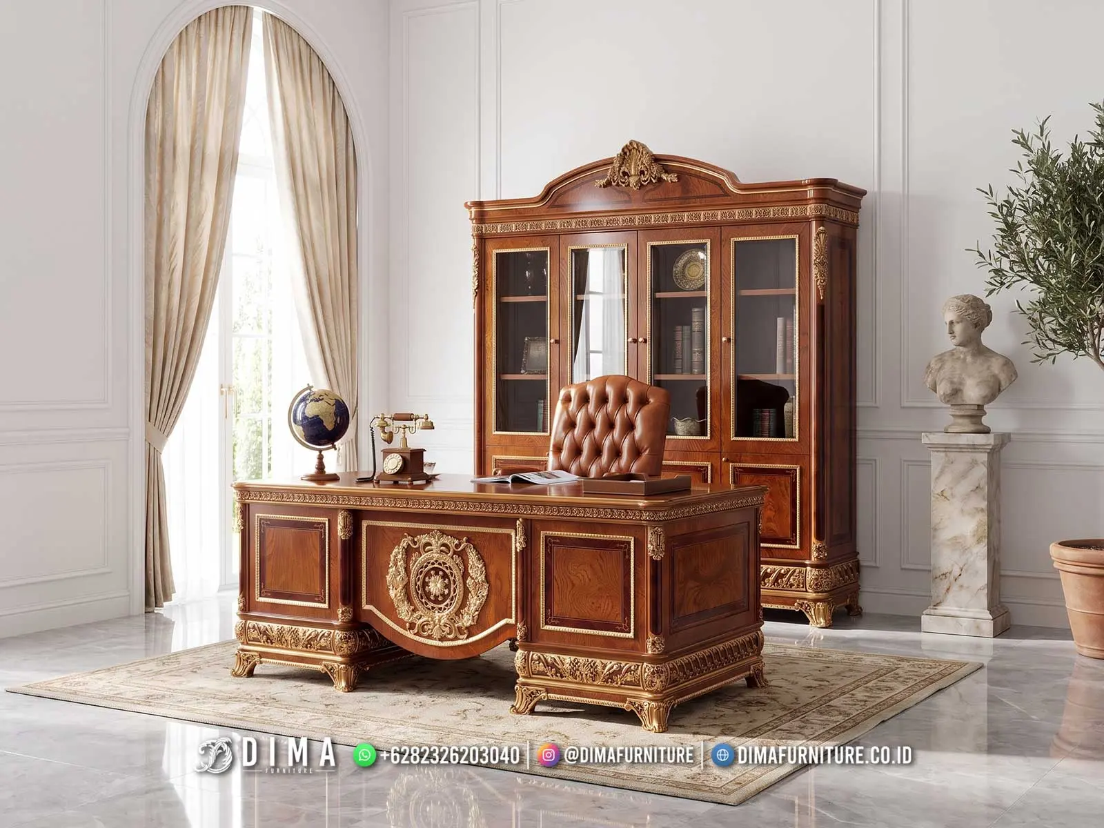 Meja Direktur Jati Jepara Lux Giselle 254BT — Bufet TV Jepara - Dima Furniture Jepara Meja Direktur Jati Jepara Lux Giselle 254BT
